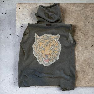 Tiger Hooded Sweater Vest With Spikes Gym Top PunkRocker Vintage Cheetah Leopard